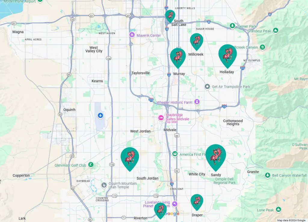 Paradise Heating and Air service area map of Salt Lake County and nearby Utah towns