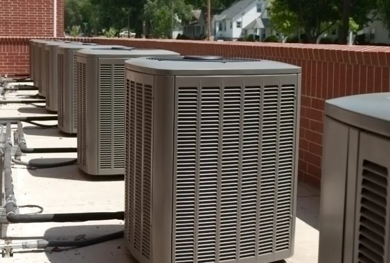 Air conditioner systems with a visible condensate drain line, highlighting common issues like constant dripping and pote